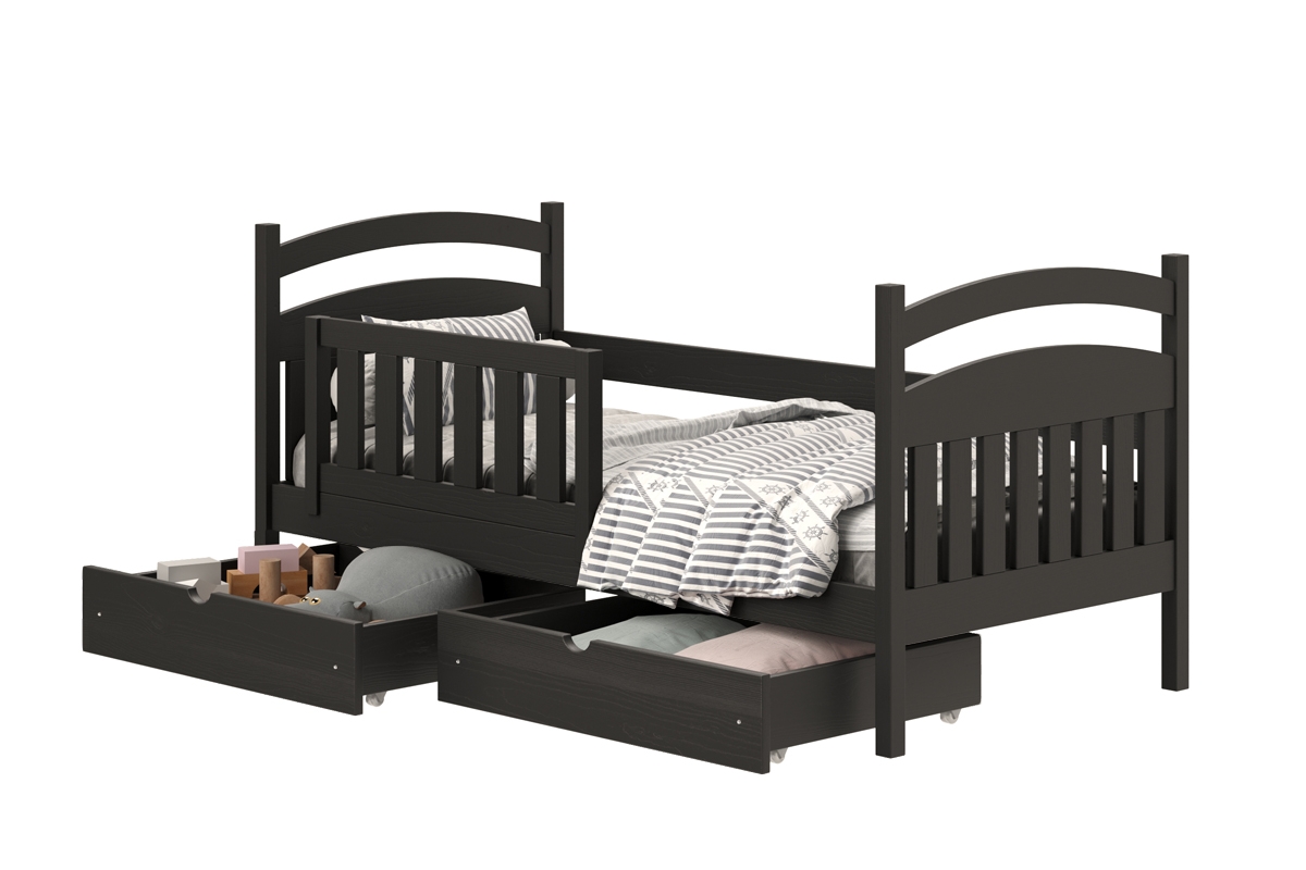 Łóżko dziecięce drewniane Amely - czarny, 90x190 czarne łóżko dzicięce z szufladami na zabawaki 