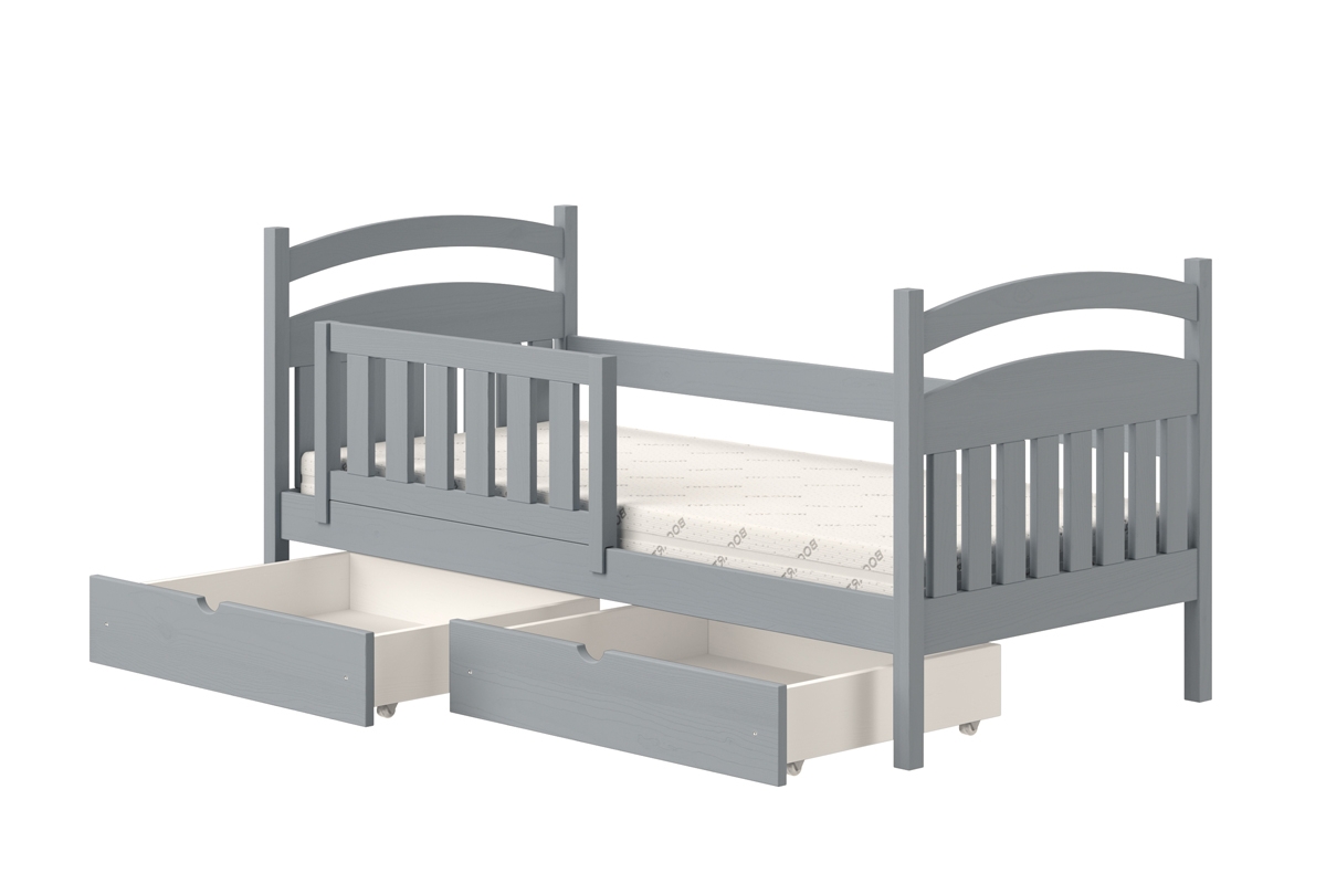 Łóżko dziecięce drewniane Amely - szary, 80x160 szare łóżko dziecięce z szufladami 