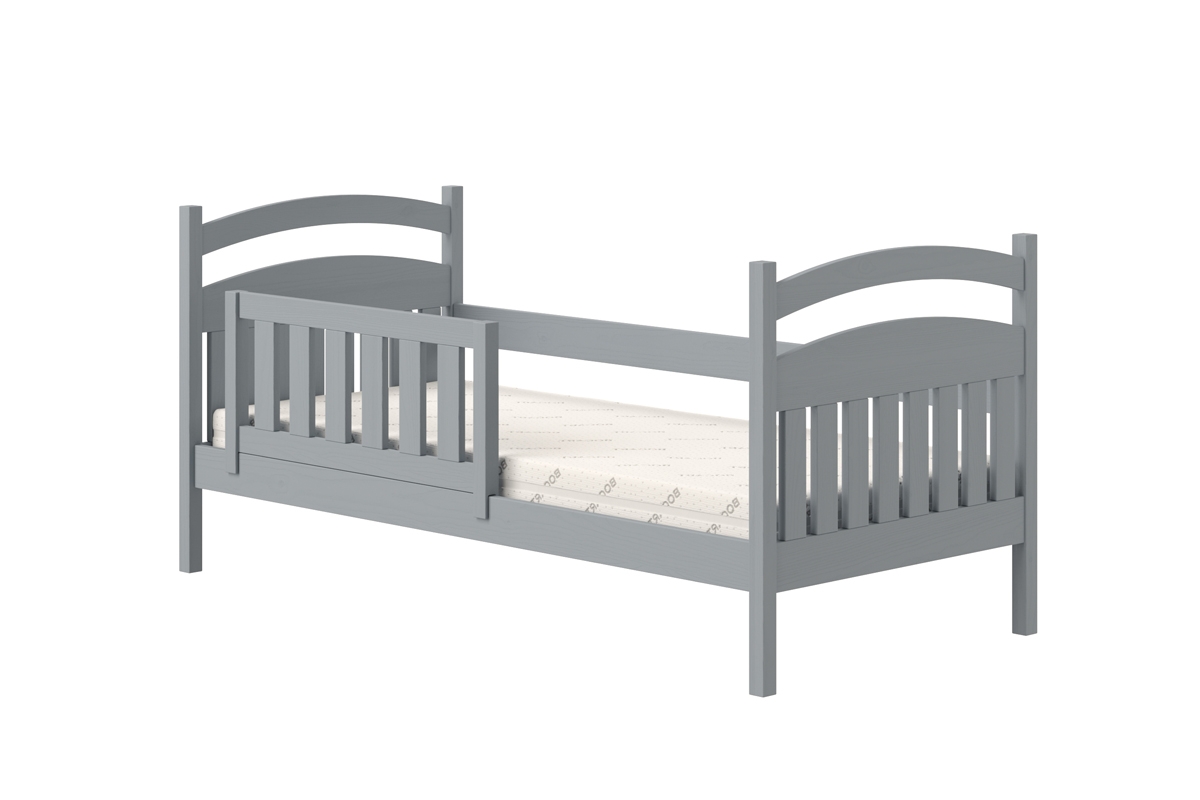 Łóżko dziecięce drewniane Amely - szary, 80x160 drewniane łóżko dziecięce z barierką 