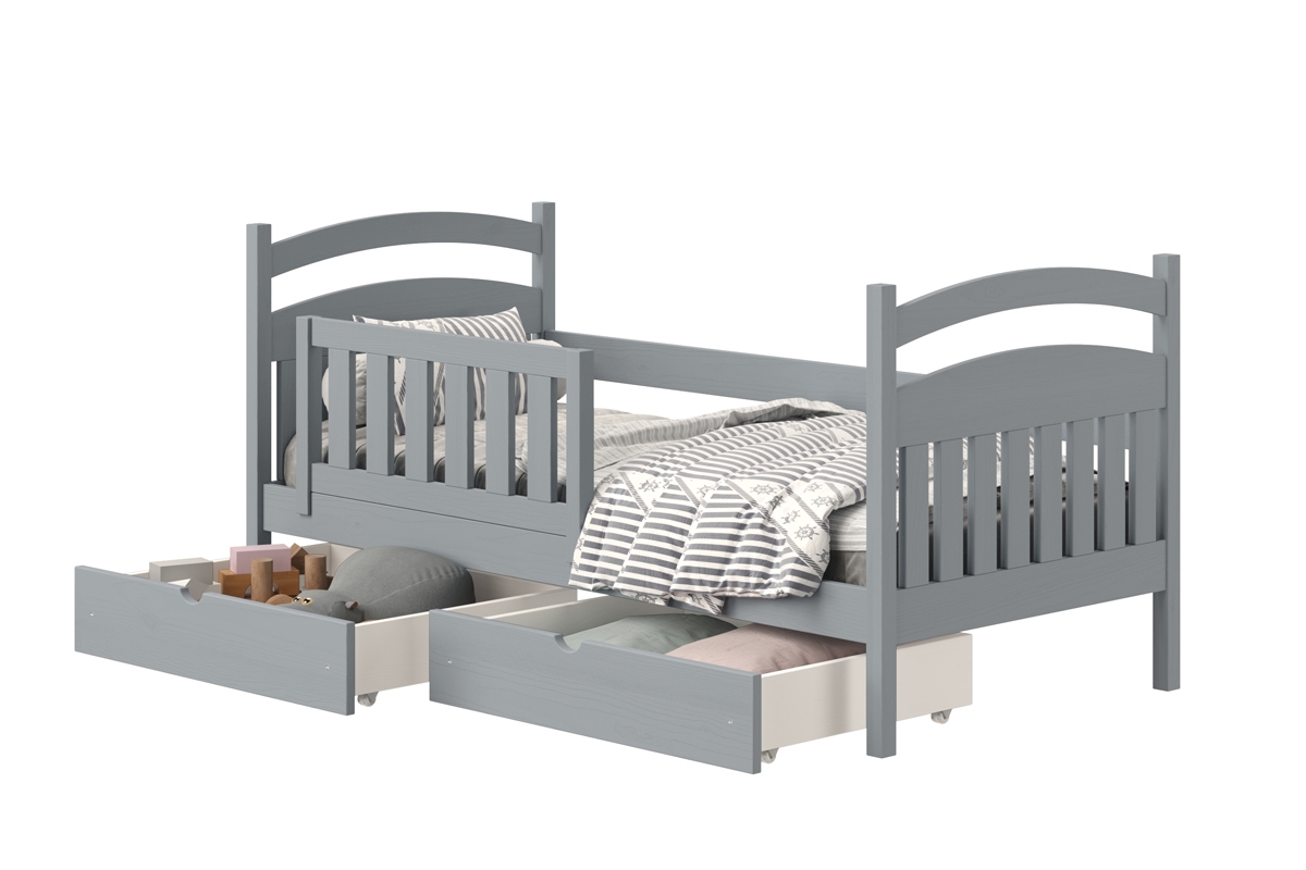Łóżko dziecięce drewniane Amely - szary, 80x180 szare łóżko z drewnianymi szufladami 