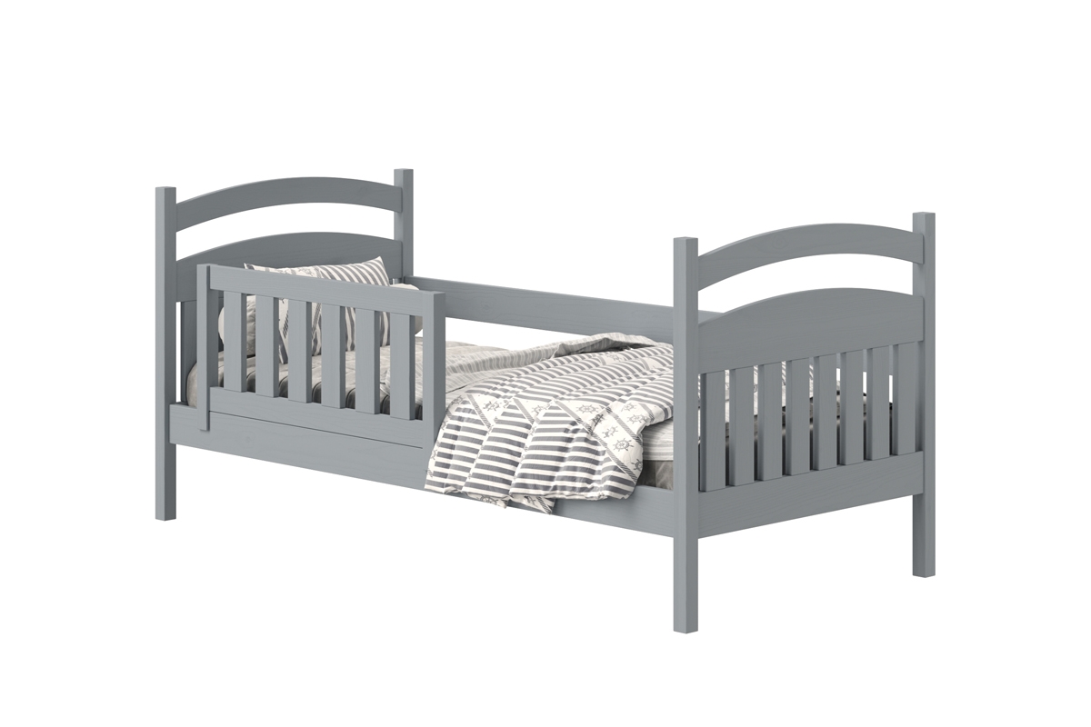 Łóżko dziecięce drewniane Amely - szary, 80x190 szare łóżko z wysoimi nóżkami 