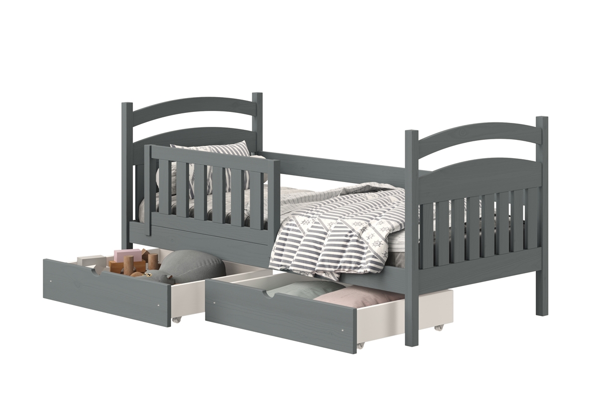 Łóżko dziecięce drewniane Amely - grafit, 80x160 grafitowe łóżeczko z szufladami na zabawki 