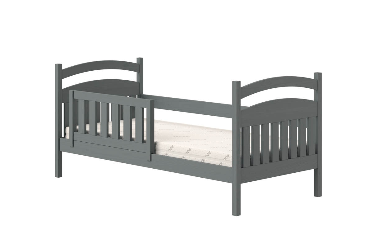 Łóżko dziecięce drewniane Amely - grafit, 80x160 bezpieczne łóżko dla dziecka z drewna 
