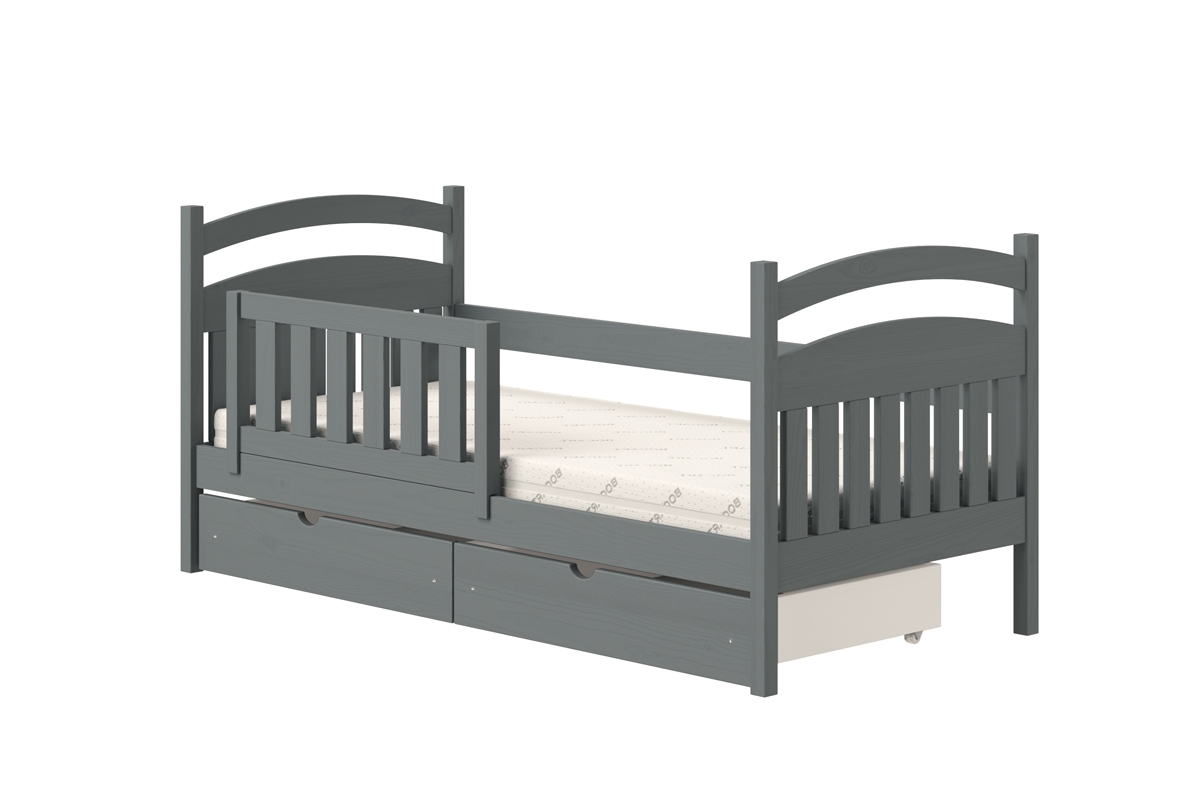 Łóżko dziecięce drewniane Amely - grafit, 80x180 łóżko dziecięce z barierką zabezpieczającą