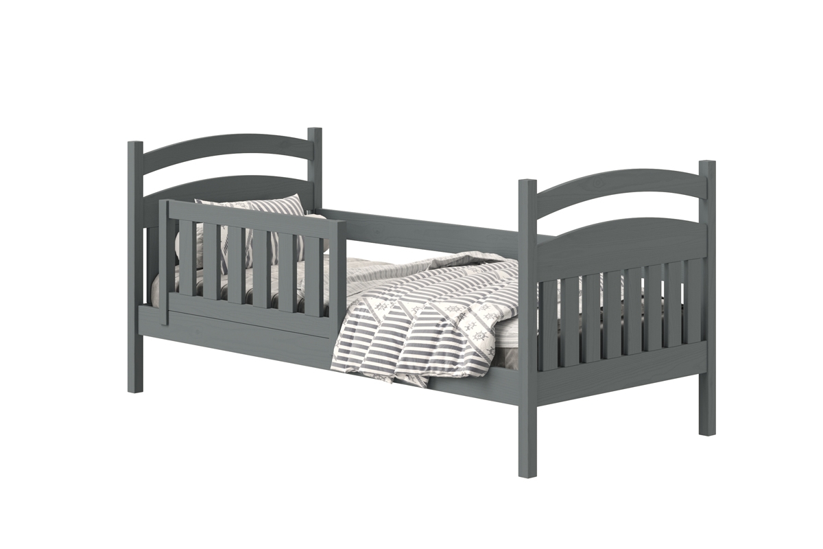 Łóżko dziecięce drewniane Amely - grafit, 80x190 łóżko dziecięce z barierką, w grafitowym kolorze 