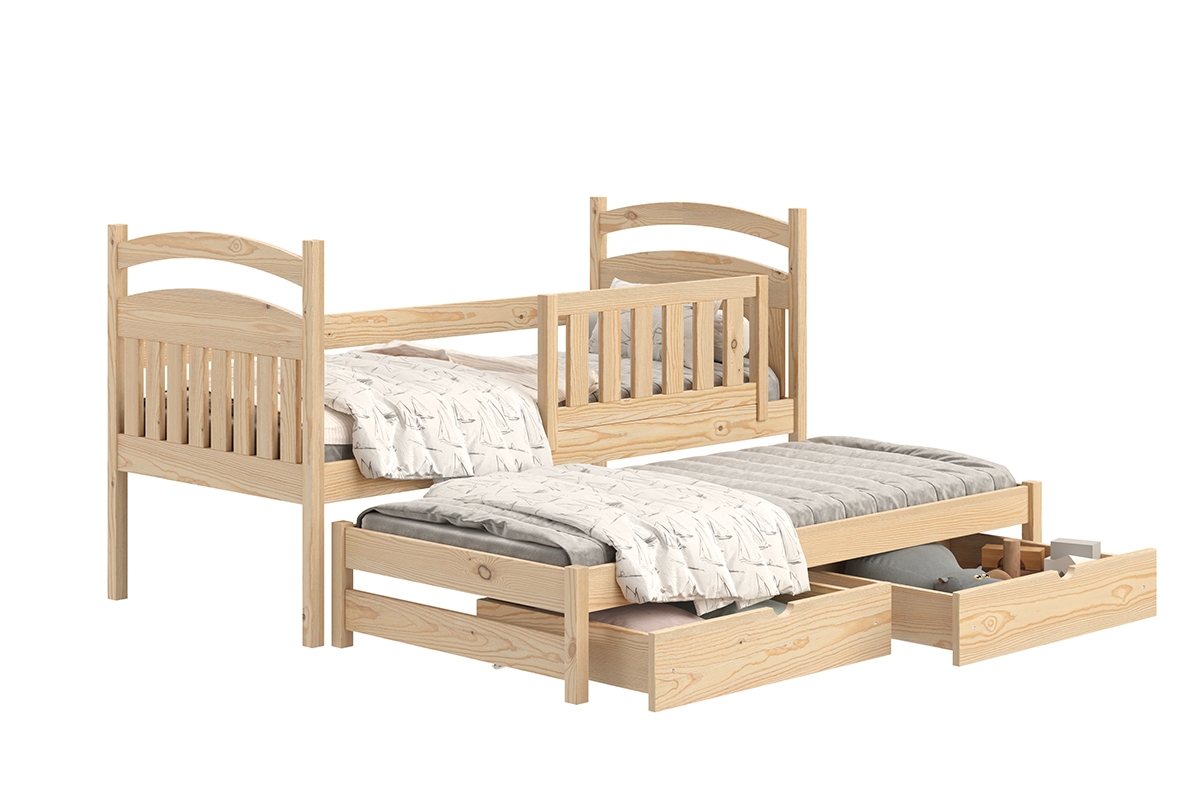 Łóżko dziecięce parterowe wysuwane Amely - sosna, 80x180 sosnowe łóżko dla dwójki dzieci 