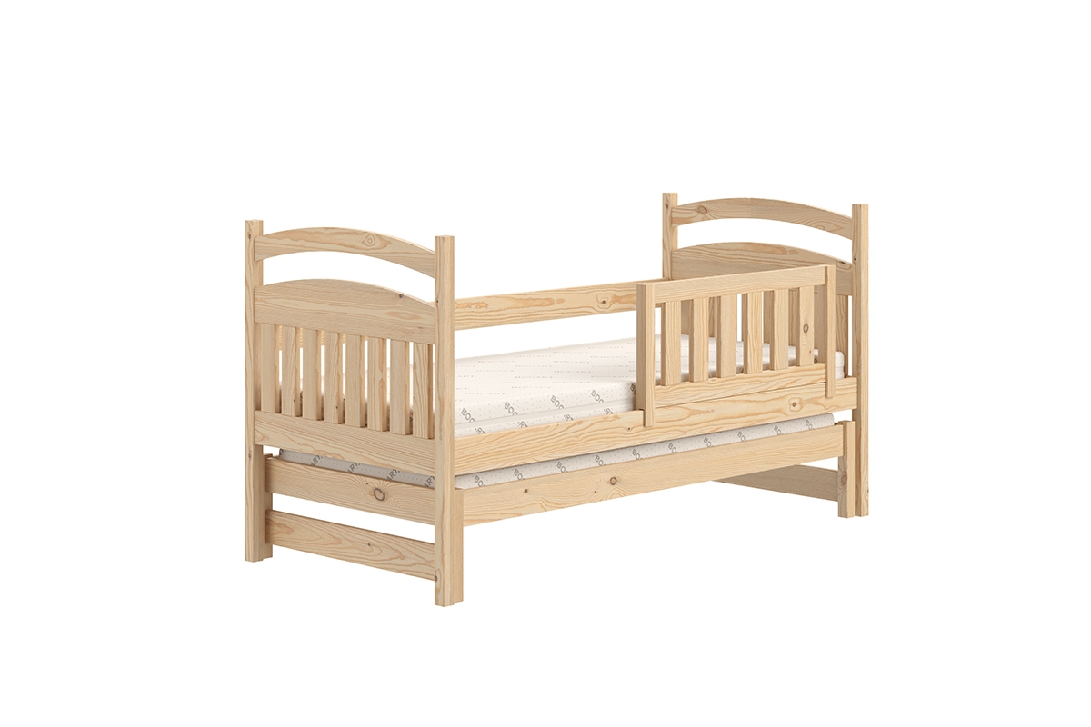 Łóżko dziecięce parterowe wysuwane Amely - sosna, 80x190 drewniane łóżko sosnowe, lakierowane 