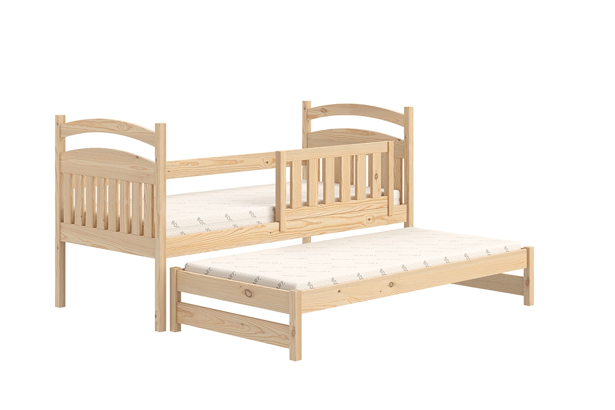 Łóżko dziecięce parterowe wysuwane Amely - sosna, 80x200 lakierowane łóżeczka dla dwójki dzieci 