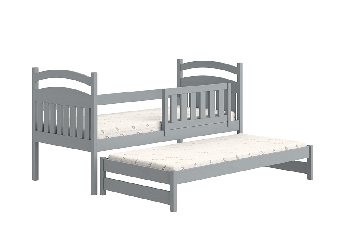 Łóżko dziecięce parterowe wysuwane Amely - szary, 90x190 łóżko drewniane 
