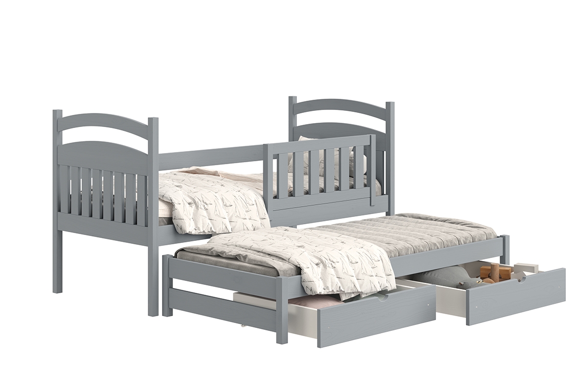 Łóżko dziecięce parterowe wysuwane Amely - szary, 90x200 szare łóżeczko dla dwójki 