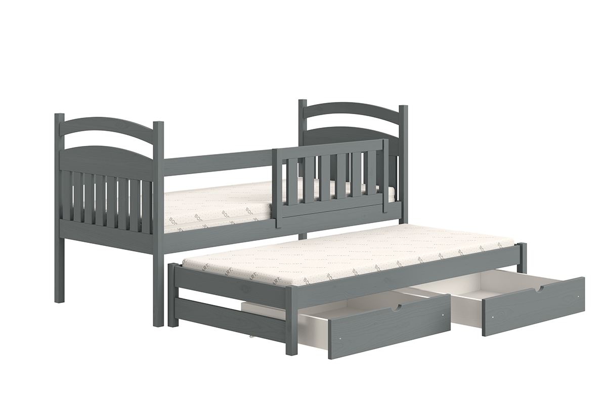 Łóżko dziecięce parterowe wysuwane Amely - grafit, 80x160 łóżko dwuosobowe 