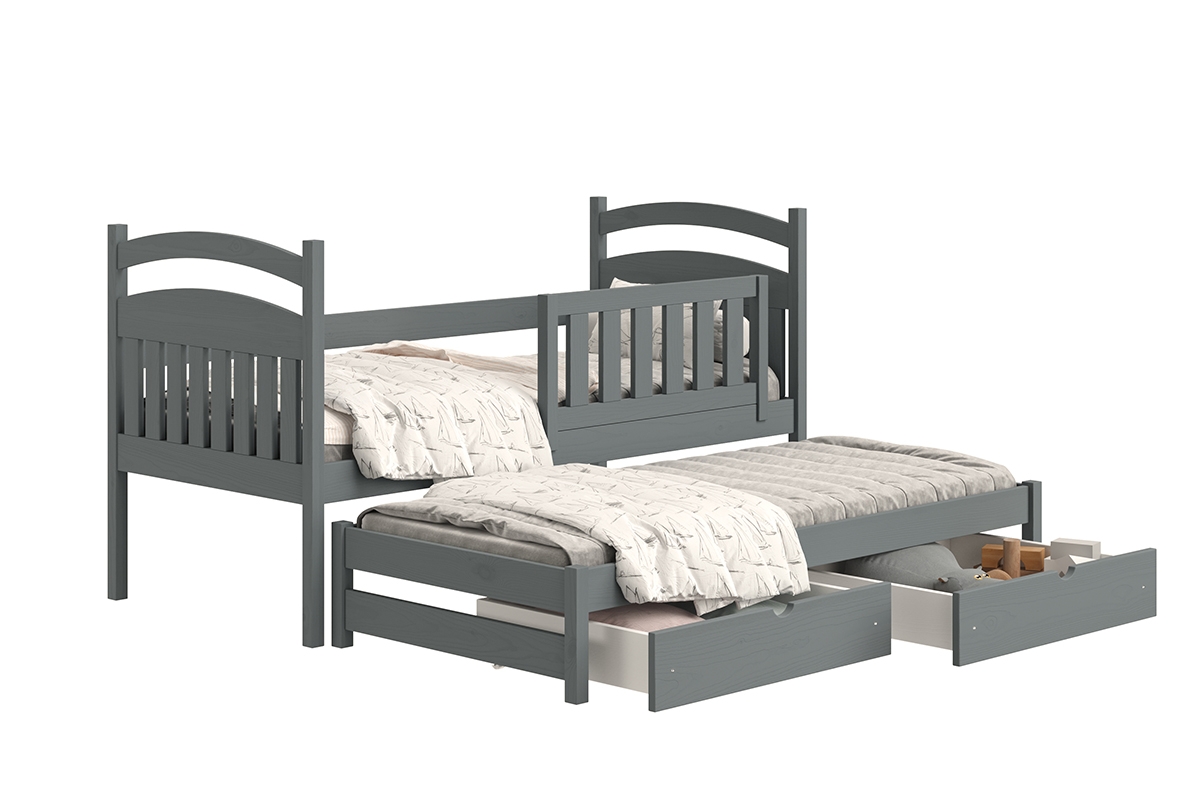 Łóżko dziecięce parterowe wysuwane Amely - grafit, 80x160 łóżko dla dwójki dzieci 