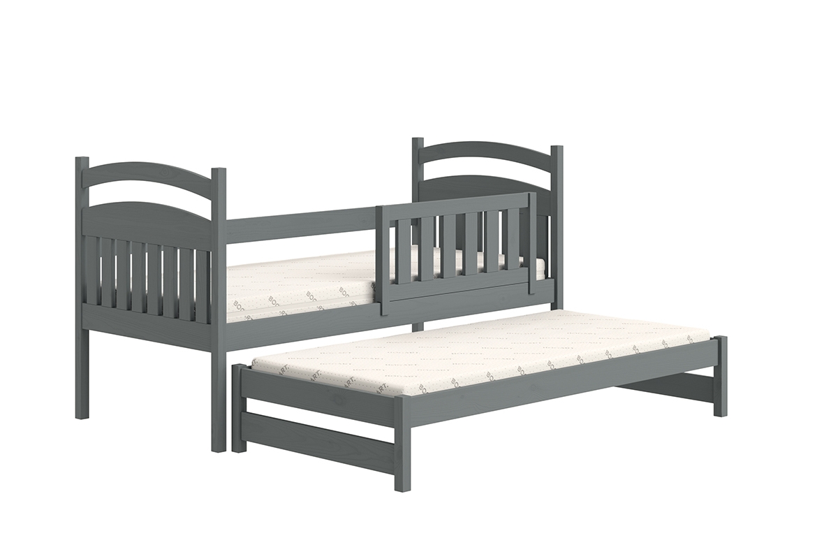 Łóżko dziecięce parterowe wysuwane Amely - grafit, 80x180 grafitowe łóżko ze zdejmowaną barierką 