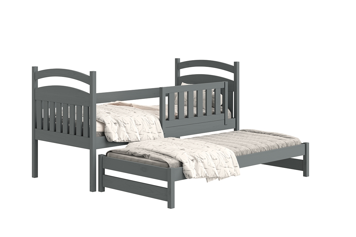 Łóżko dziecięce parterowe wysuwane Amely - grafit, 80x190 drewniane łóżko z barierką