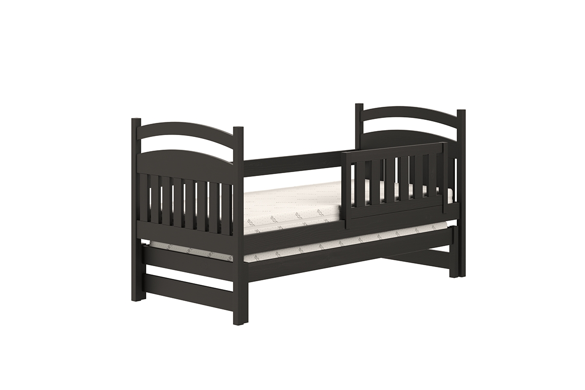Łóżko dziecięce parterowe wysuwane Amely - czarny, 80x180 czarne łóżeczko dziecięce ze zdejmowaną barierką 
