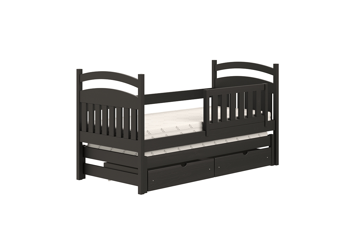 Łóżko dziecięce parterowe wysuwane Amely - czarny, 80x190 łóżko drewniane, w czarnym kolorze