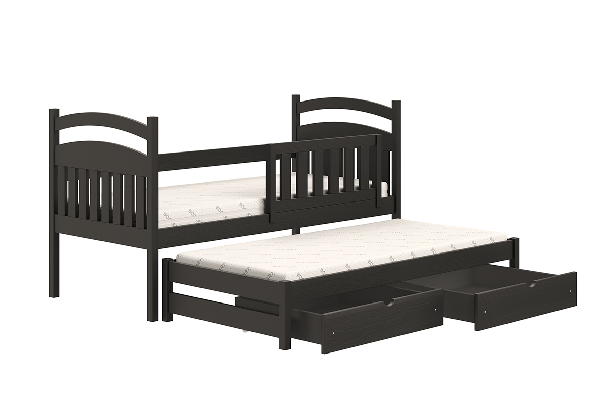 Łóżko dziecięce parterowe wysuwane Amely - czarny, 80x200 czarne łóżko dziecięce 
