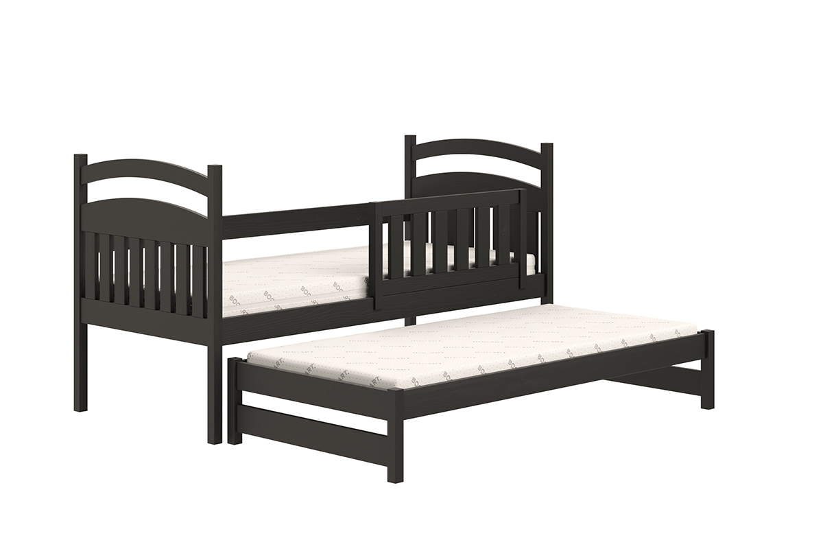 Łóżko dziecięce parterowe wysuwane Amely - czarny, 90x180 czarne łóżko z wysuwanym pokładem 
