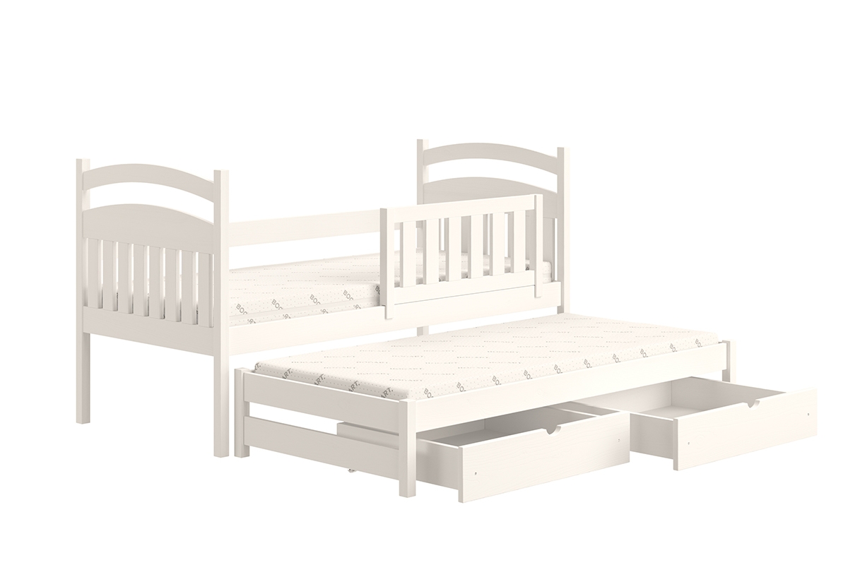 Łóżko dziecięce parterowe wysuwane Amely - biały, 80x160 białe łóżko z szufladami 