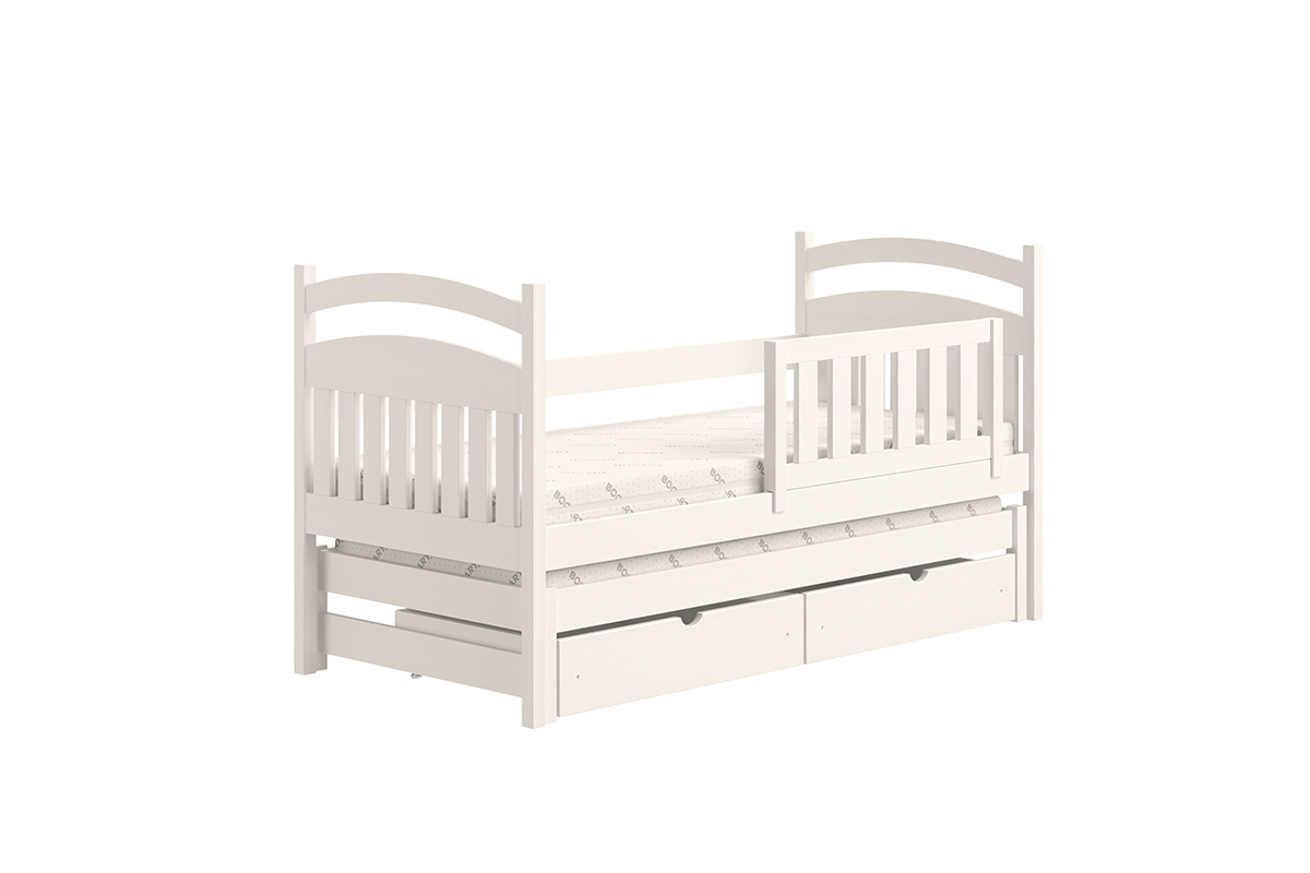 Łóżko dziecięce parterowe wysuwane Amely - biały, 80x160 białe łóżko ze zdejmowaną barierką 