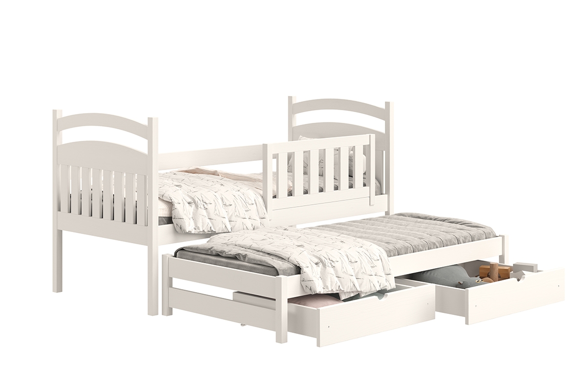 Łóżko dziecięce parterowe wysuwane Amely - biały, 80x200 białe łóżko z wysuwanym pokładem 