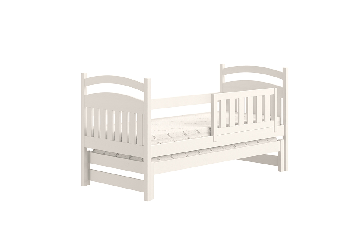 Łóżko dziecięce parterowe wysuwane Amely - biały, 90x180 białe łóżko z barierką 