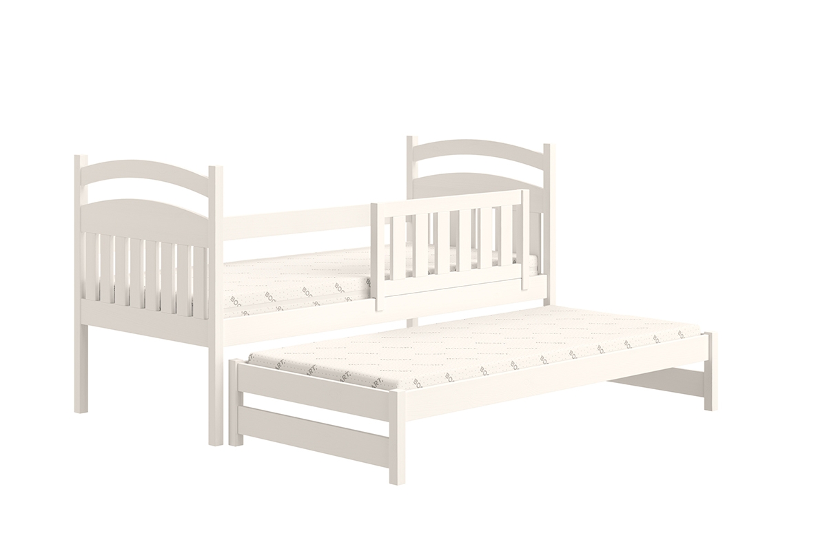 Łóżko dziecięce parterowe wysuwane Amely - biały, 90x200 białe łóżeczko z wysuwanym pokładem 
