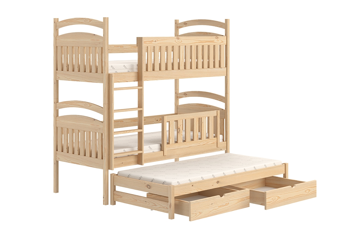 Łóżko dziecięce piętrowe wysuwane 3 os. Amely - sosna, 80x180 piętrowe łóżko drewniane 