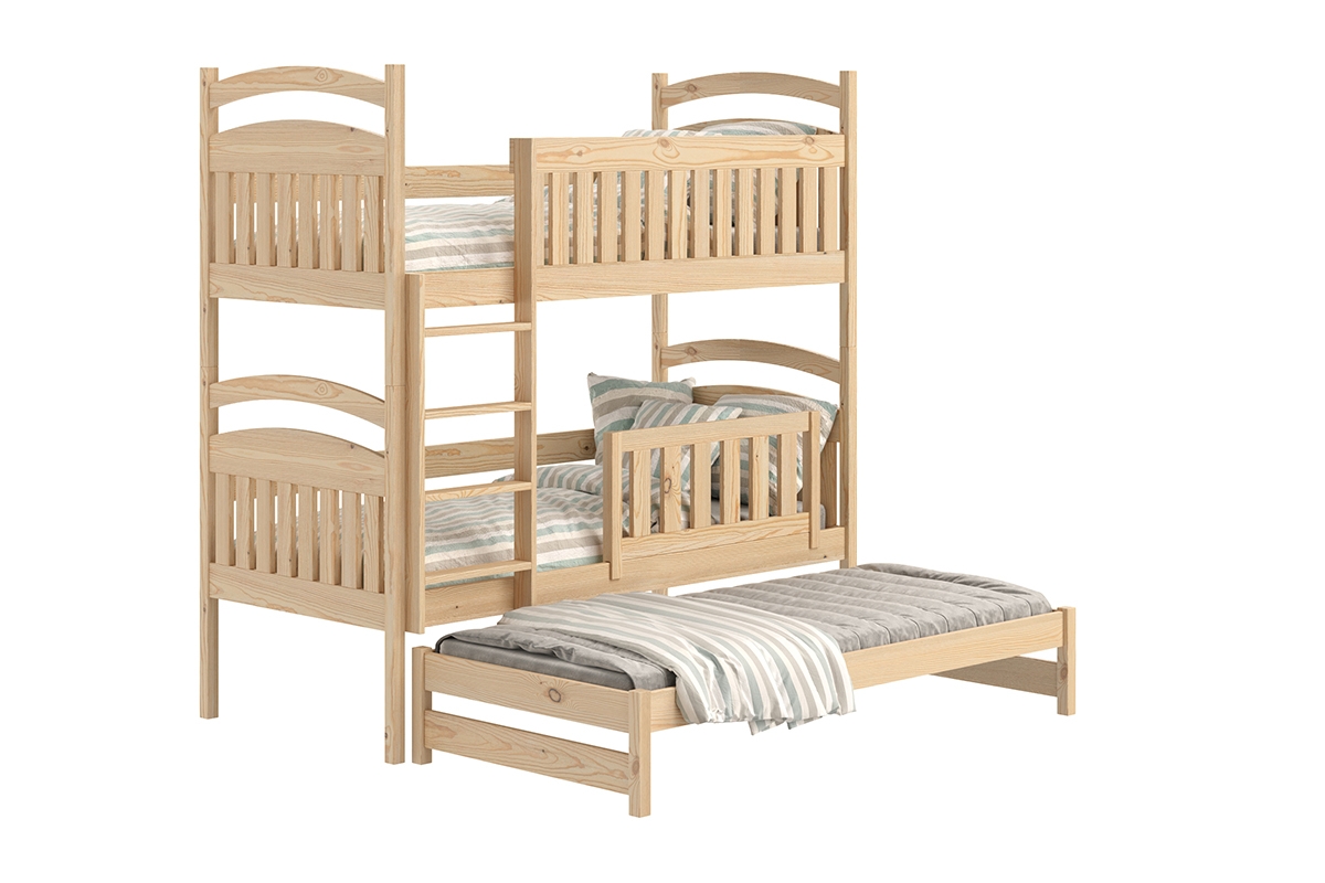  Łóżko dziecięce piętrowe wysuwane 3 os. Amely - sosna, 80x190 łóżko piętrowe dla trójki dzieci 