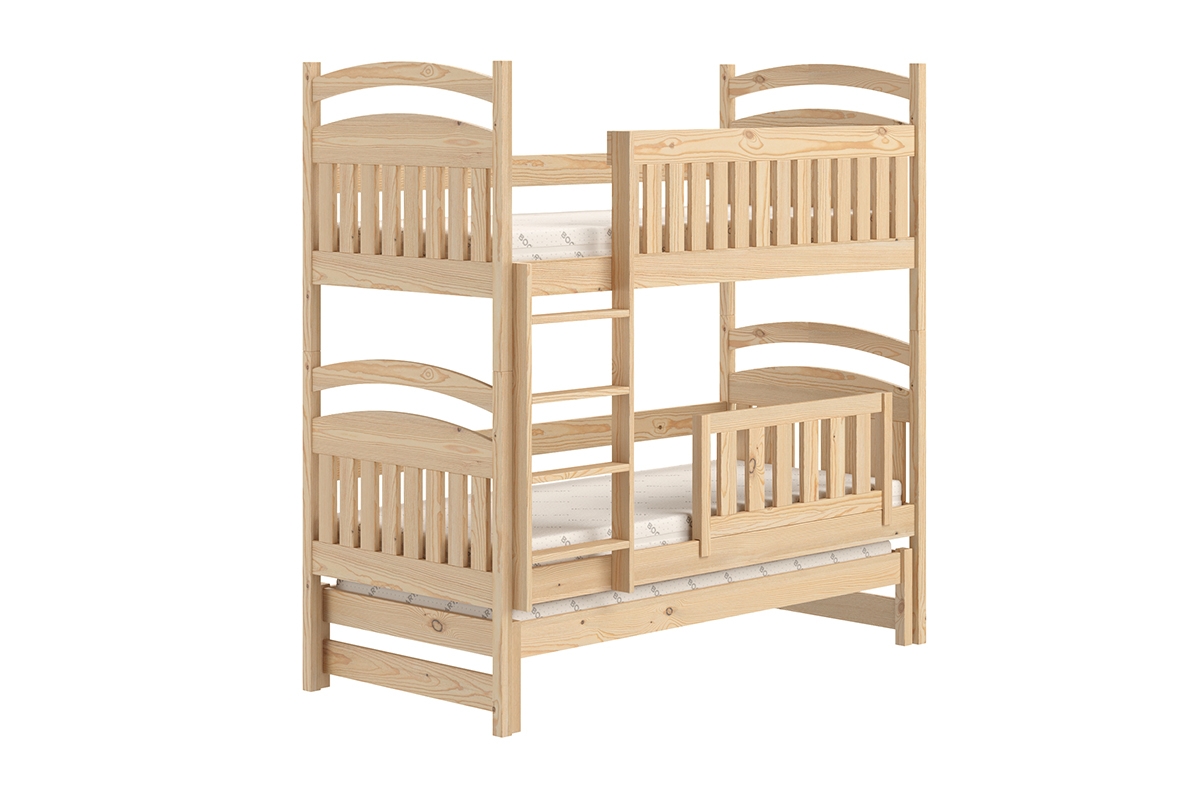  Łóżko dziecięce piętrowe wysuwane 3 os. Amely - sosna, 80x200 łóżko piętrowe z bezpieczną drabinką 