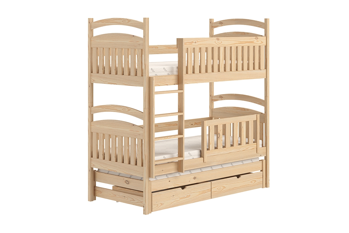 Łóżko dziecięce piętrowe wysuwane 3 os. Amely - sosna, 90x180 bezpieczne łóżko pięrtrowe 