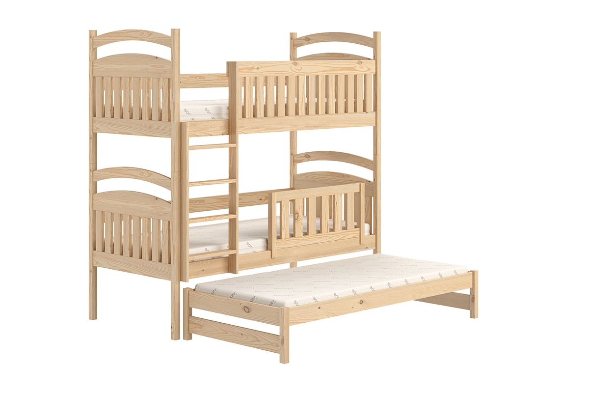 Łóżko dziecięce piętrowe wysuwane 3 os. Amely - sosna, 90x190 piętrowe łóżko z wysuwanym spaniem 