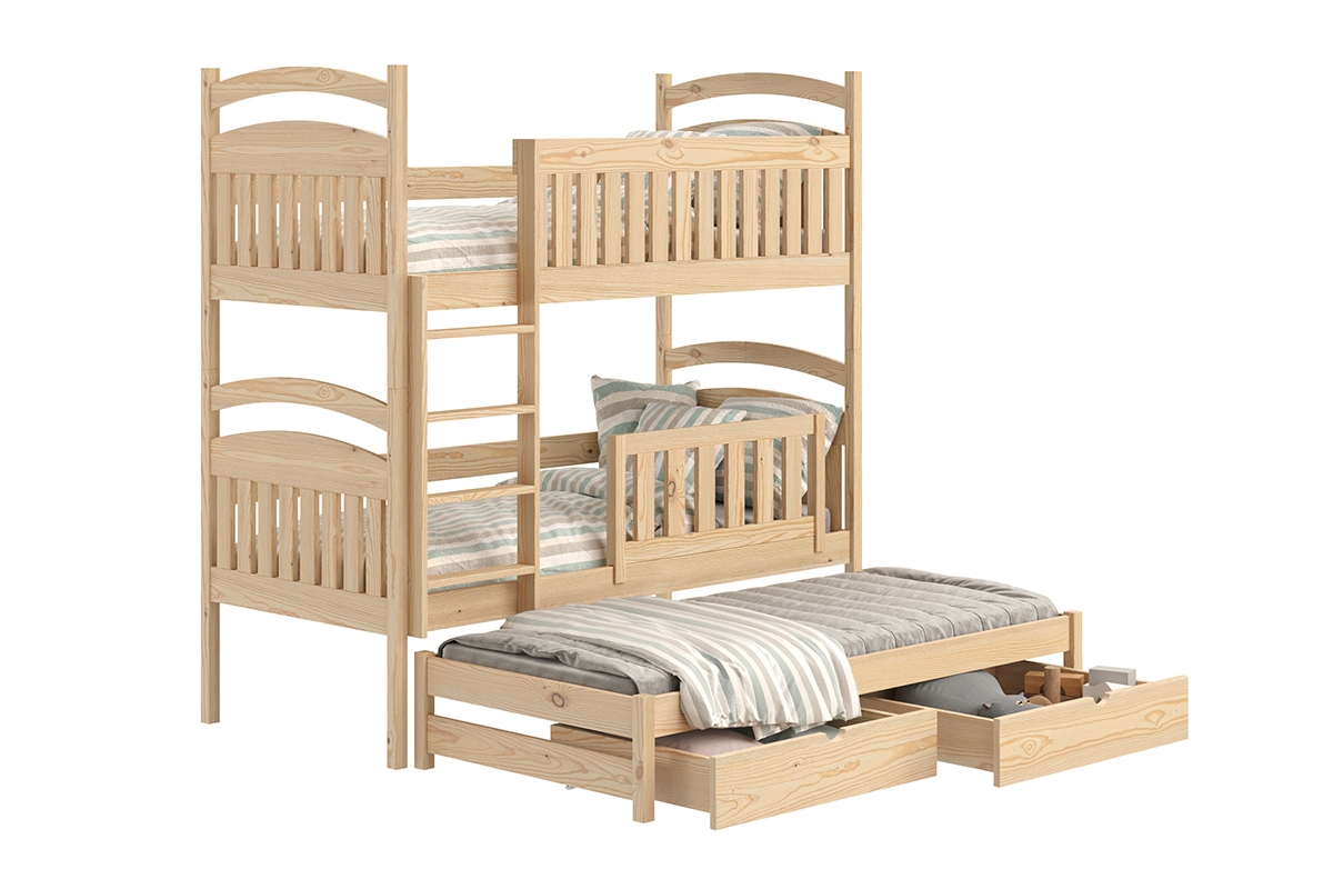 Łóżko dziecięce piętrowe wysuwane 3 os. Amely - sosna, 90x200 łóżko sosnowe z szufladami 