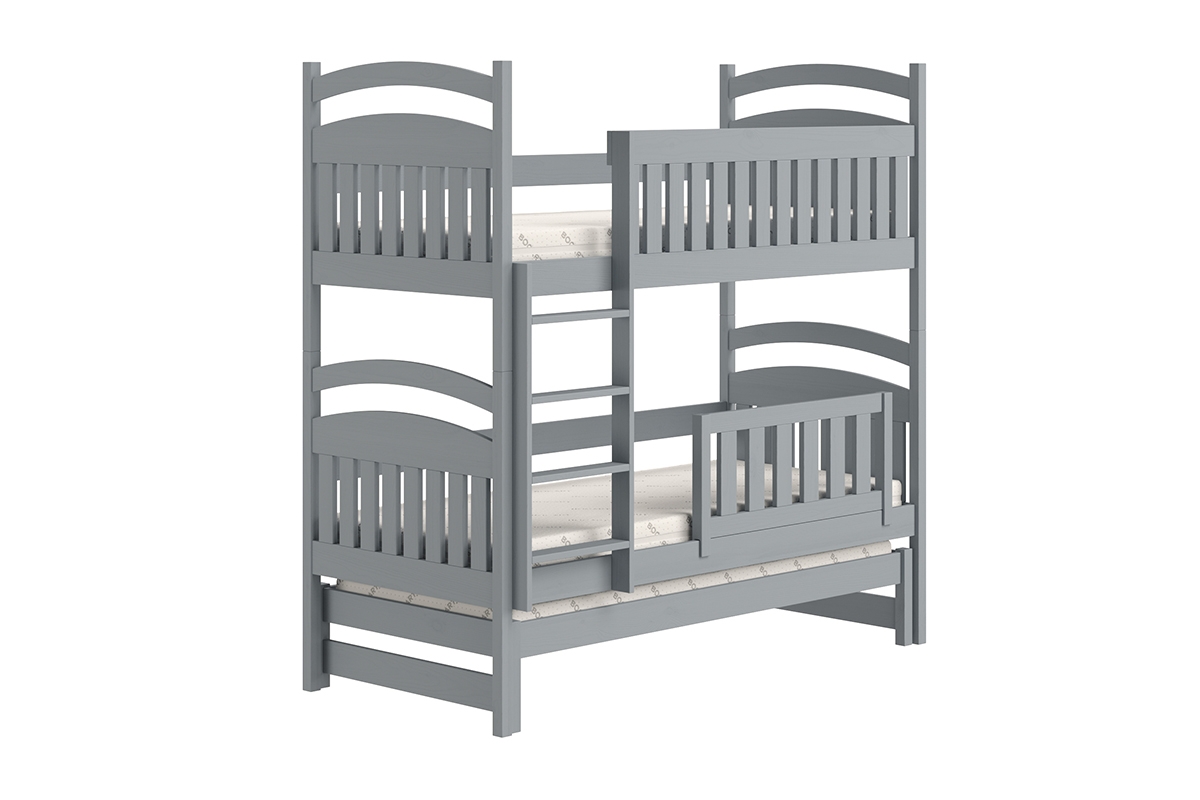 Łóżko dziecięce piętrowe wysuwane 3 os. Amely - szary, 80x160 łóżko piętrowe 3 os. 