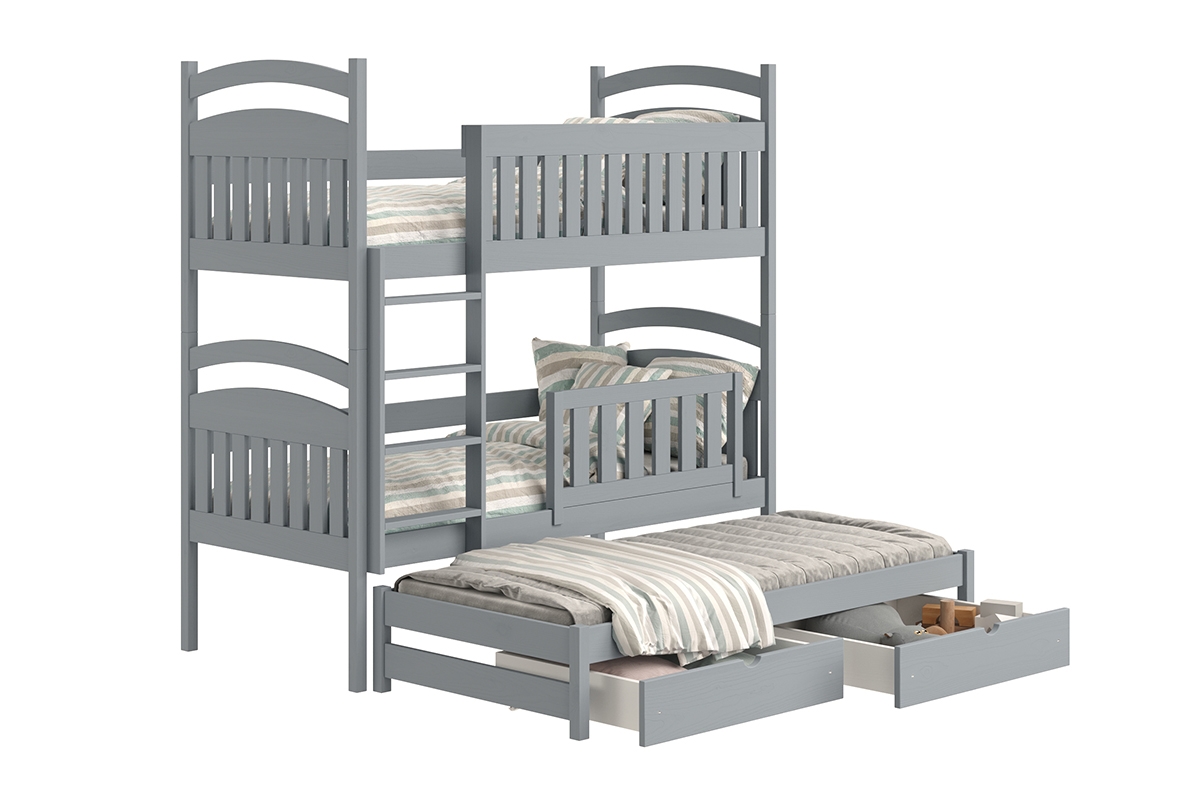 Łóżko dziecięce piętrowe wysuwane 3 os. Amely - szary, 80x160 szare łóżko z wysuwem 