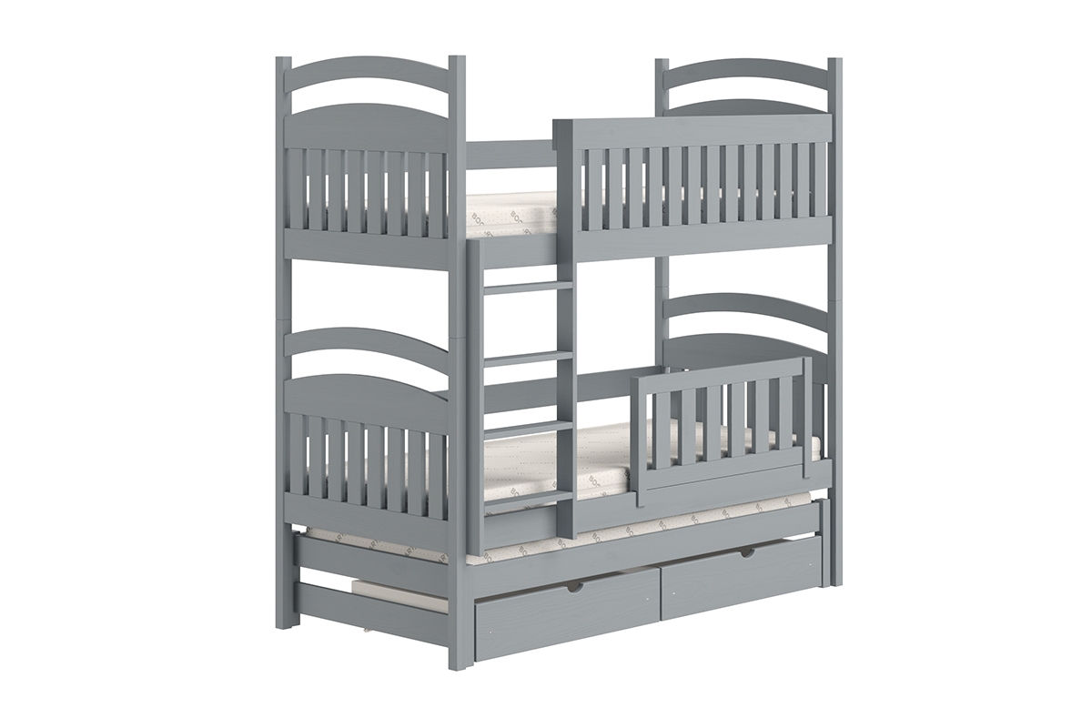 Łóżko dziecięce piętrowe wysuwane 3 os. Amely - szary, 80x180 szare łóżko z szufladami dla dzieci
