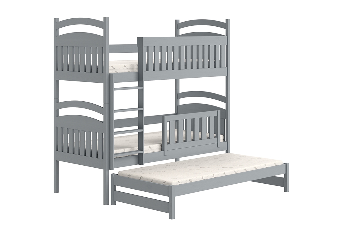 Łóżko dziecięce piętrowe wysuwane 3 os. Amely - szary, 90x180 szare łóżko z miejscem dla trzech osób 
