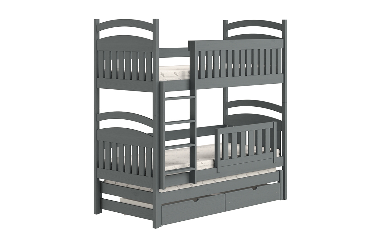  Łóżko dziecięce piętrowe wysuwane 3 os. Amely - grafit, 80x160 grafitowe łóżko z szufladami na pościel 