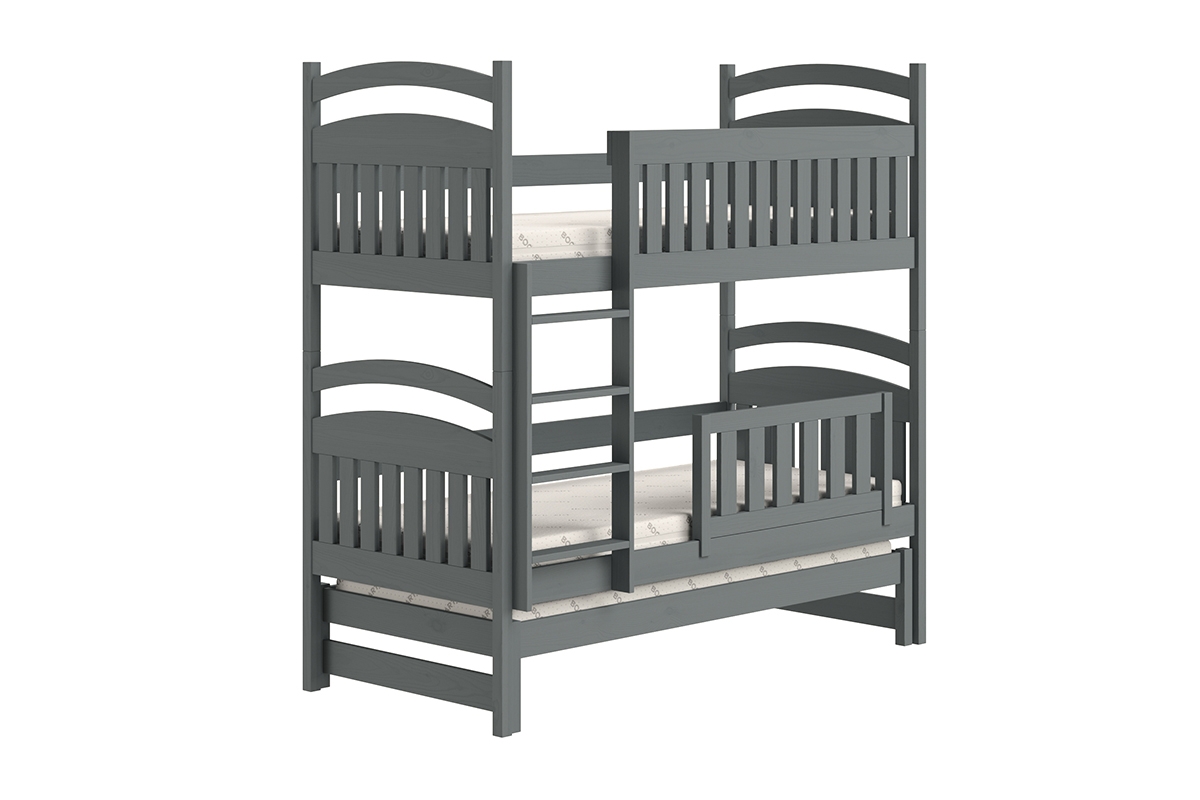 Łóżko dziecięce piętrowe wysuwane 3 os. Amely - grafit, 80x200 łóżko piętrowe z bezpieczną drabinką 
