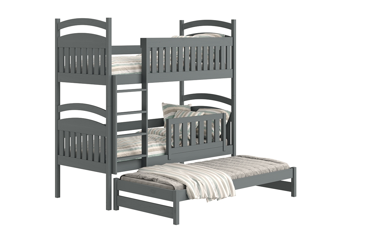 Łóżko dziecięce piętrowe wysuwane 3 os. Amely - grafit, 90x190 grafitowe łóżko z wysuwem 