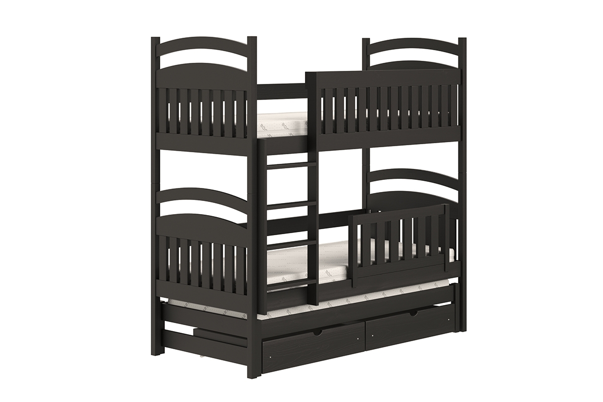 Łóżko dziecięce piętrowe wysuwane 3 os. Amely - czarny, 80x160 czarne łóżko piętrowe 