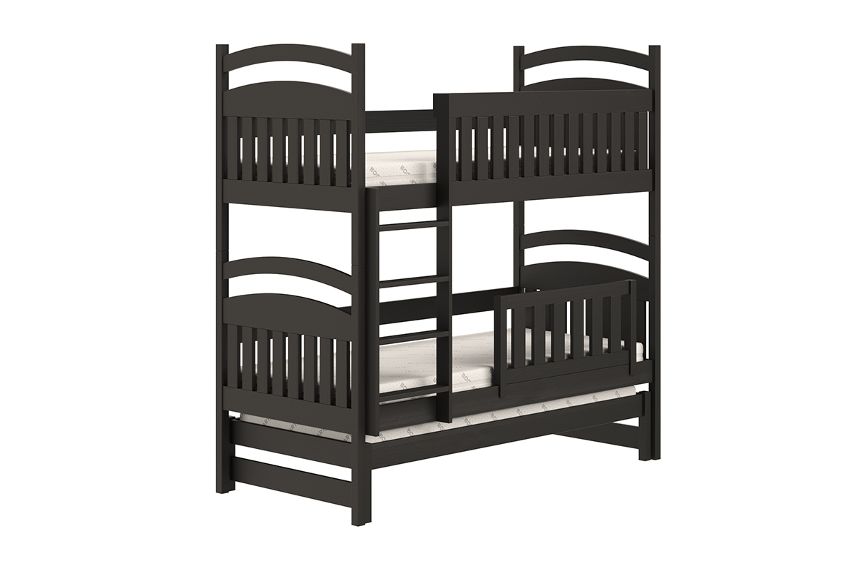 Łóżko dziecięce piętrowe wysuwane 3 os. Amely - czarny, 80x160 czarne łóżko z bezpieczną drabinką