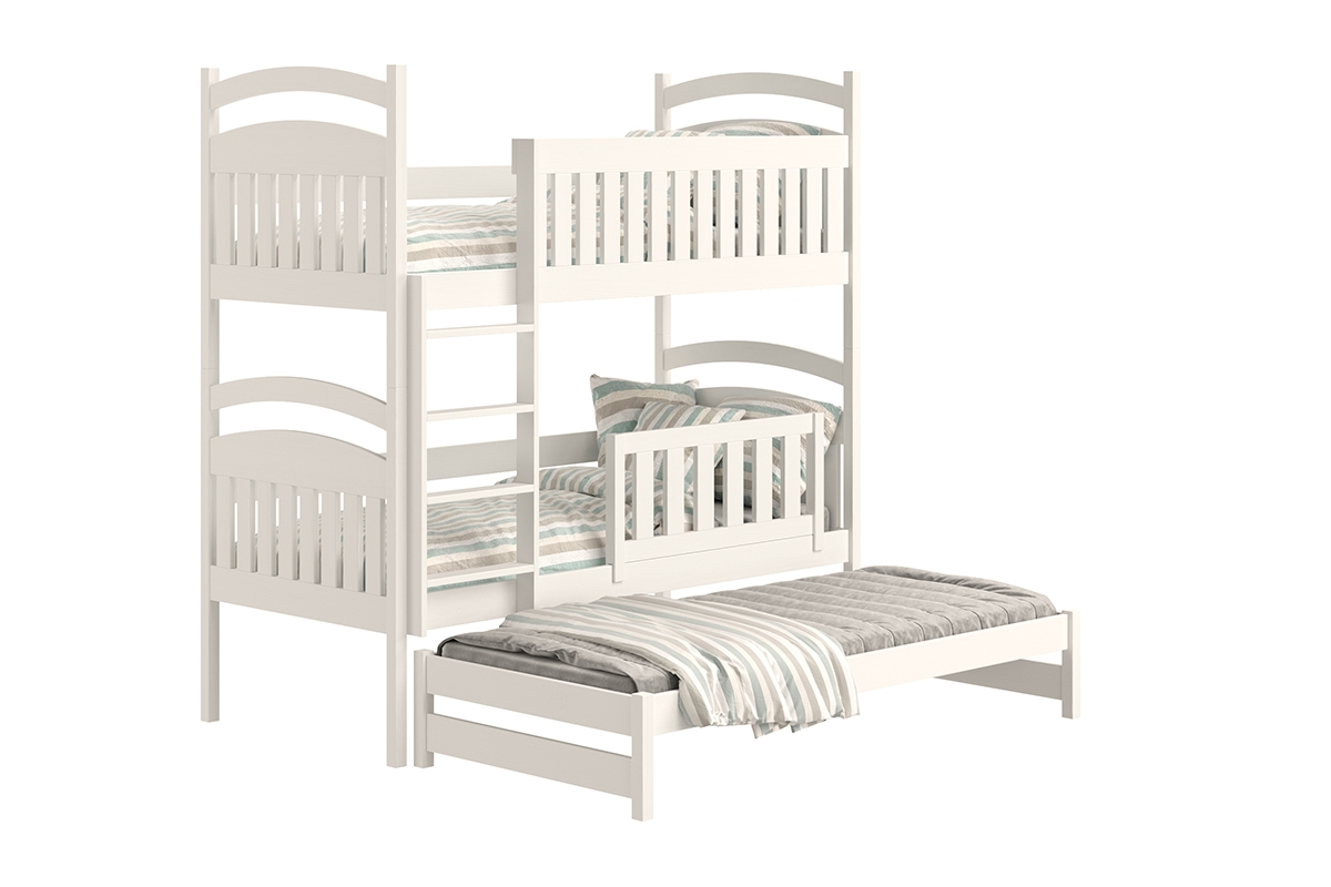 Łóżko dziecięce piętrowe wysuwane 3 os. Amely - biały, 80x160 białe łóżko z drewna sosnowo 