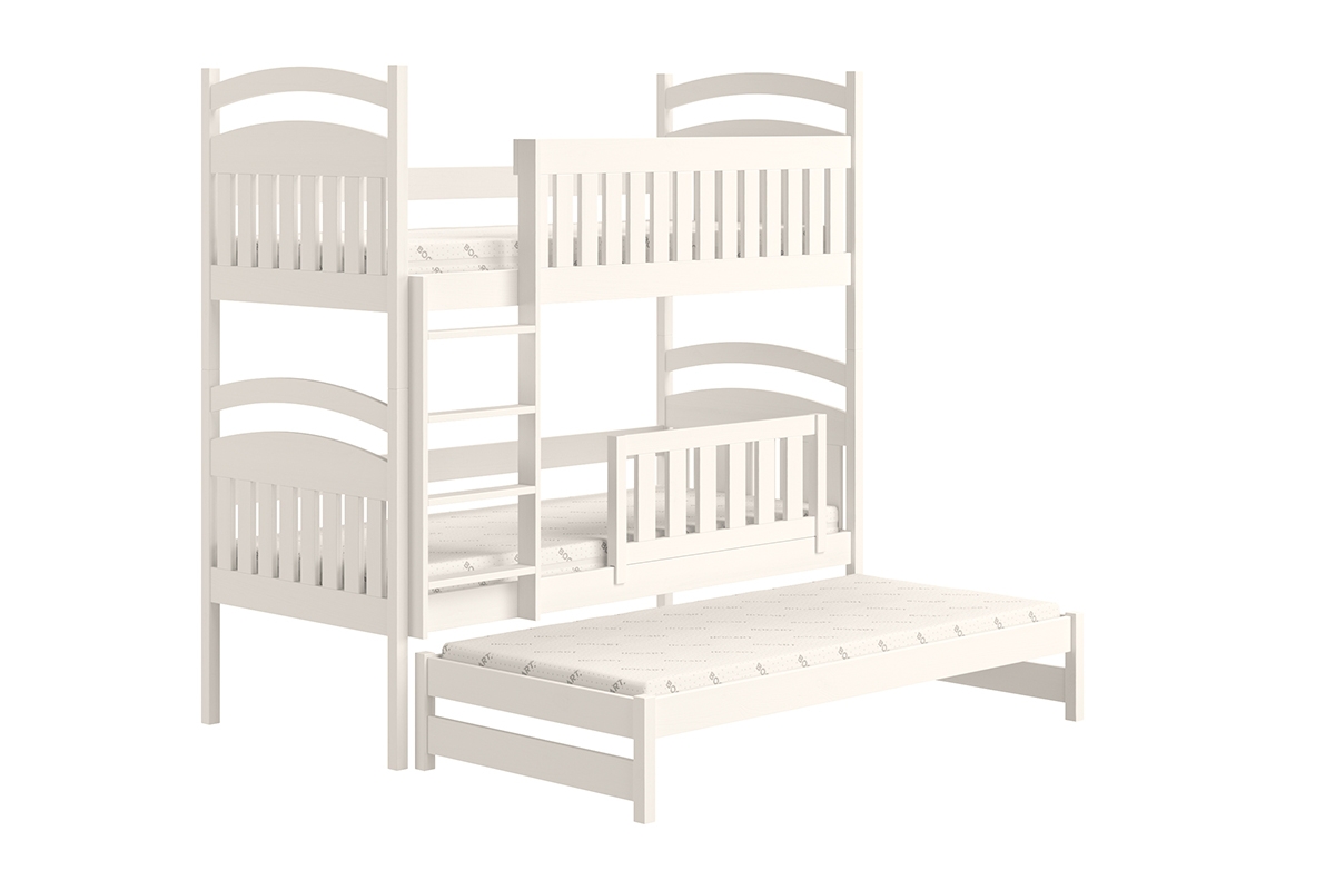 Łóżko dziecięce piętrowe wysuwane 3 os. Amely - biały, 80x160 białe łóżko z dodatkowym miejscem do spania 