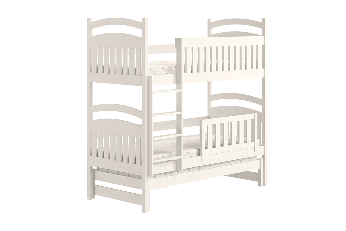 Łóżko dziecięce piętrowe wysuwane 3 os. Amely - biały, 80x160 białe łóżko piętrowe ze zdejmowaną barierką 