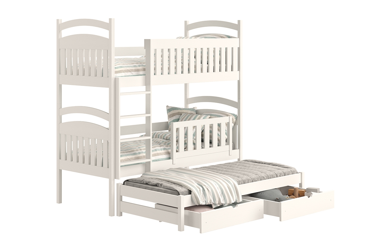 Łóżko dziecięce piętrowe wysuwane 3 os. Amely - biały, 80x160 drewniane łóżko malowane na biało 