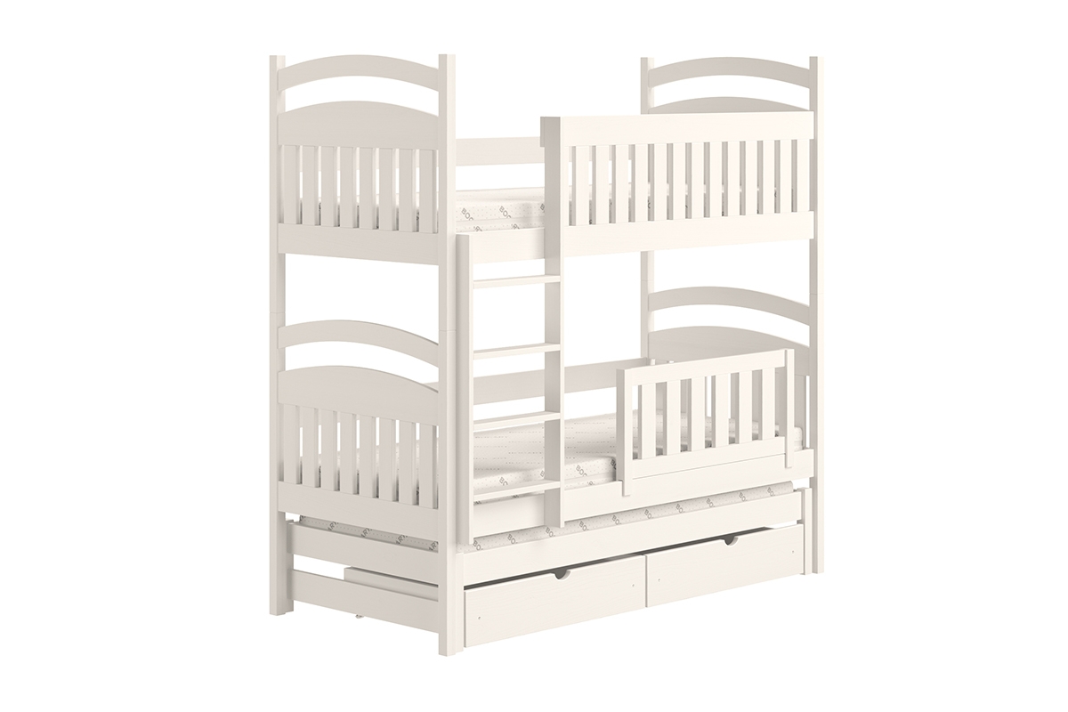 Łóżko dziecięce piętrowe wysuwane 3 os. Amely - biały, 80x190 białe łóżko z wysuwanym pokładem i pojemnymi szufladami 