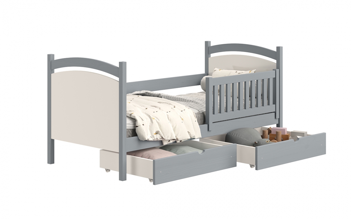 Łóżko dziecięce z tablicą suchościeralną Amely - szary, 80x180 łóżeczko drewniane z szufladami 