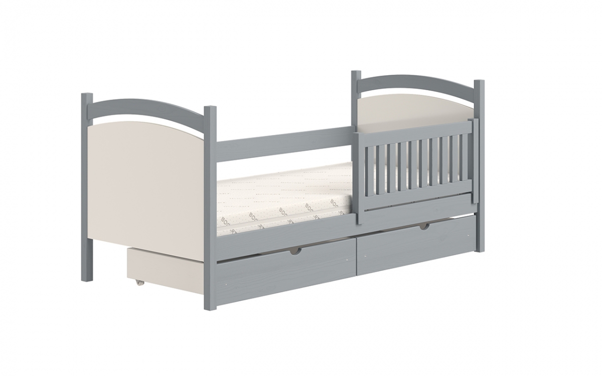 Łóżko dziecięce z tablicą suchościeralną Amely - szary, 90x200 szare łóżko ze zdejmowaną barierką 