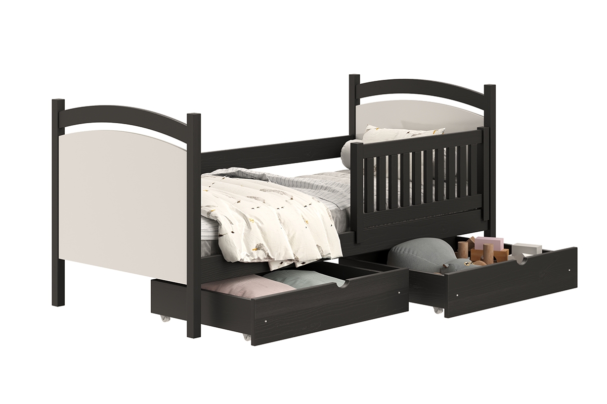 Łóżko dziecięce z tablicą suchościeralną Amely - czarny, 90x180 łóżko dziecięce z czarnymi szufladami na zabawki 